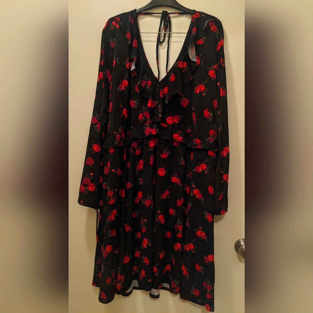 Floral Black and Red Women's Dress